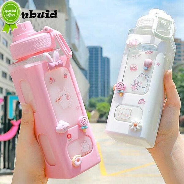 700 ml mignon bouteille d'eau pour les filles avec couvercle paille autocollant en plastique jus lait Portable Kawaii gobelet enfants verres