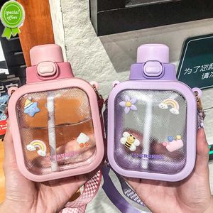 700 ml kawaii vierkante waterbeker schattig meisje grote capaciteit buitenfles draagbaar water water plastic drinkfles met stro