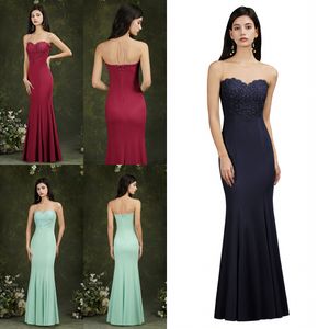 2022 Sexy Designer Vestidos de Dama de Honra Verde Menta Borgonha Escuro Marinho Decote Transparente Sereia Vestidos de Dama de Honra Vestido de Baile de Noite CPS1899