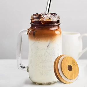 Tasse en verre réutilisable de 700ml | Avec paille, bouteille de jus de boisson, couvercle en bambou, tasses de pot Mason pour café au lait 240103