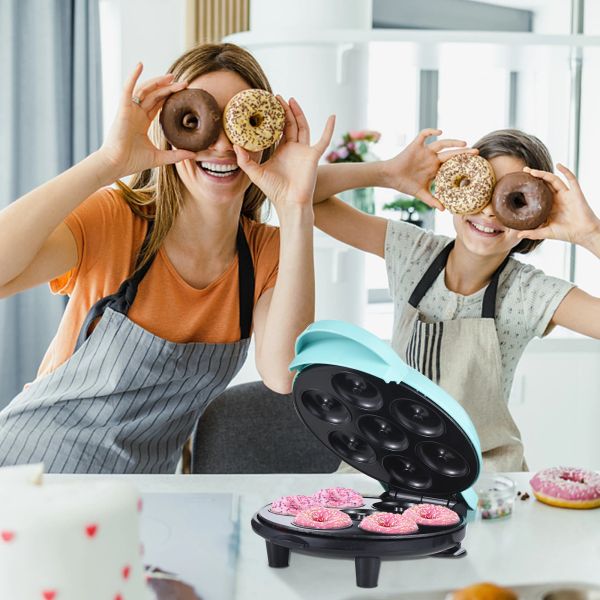 700W Mini Donut Maker Bread Machine 7DoughNuts Calefacción de doble cara Cubo antiadherente Máquina de fabricantes de donas eléctricas para el desayuno para el desayuno