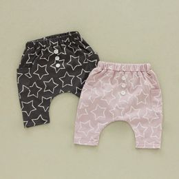 70120 CM niños verano algodón marca de moda niños y niñas cintura elástica hasta la rodilla pantalones Harlan 240226