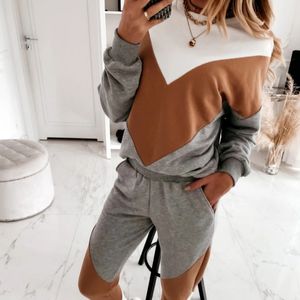 707.Women Tracksuits Sport Suit Round Neck Pullover Sweatshirt + Pant Running Track 2 Pieces Sets Survitement Femme Clothing