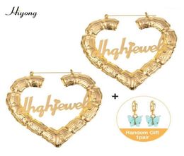 Boucles d'oreilles personnalisées de 7090 mm Love Shape Hiphop Bamboo Hoop Ooy Earrings personnalisable coeur personnaliser Nom pour les femmes Girls12602516