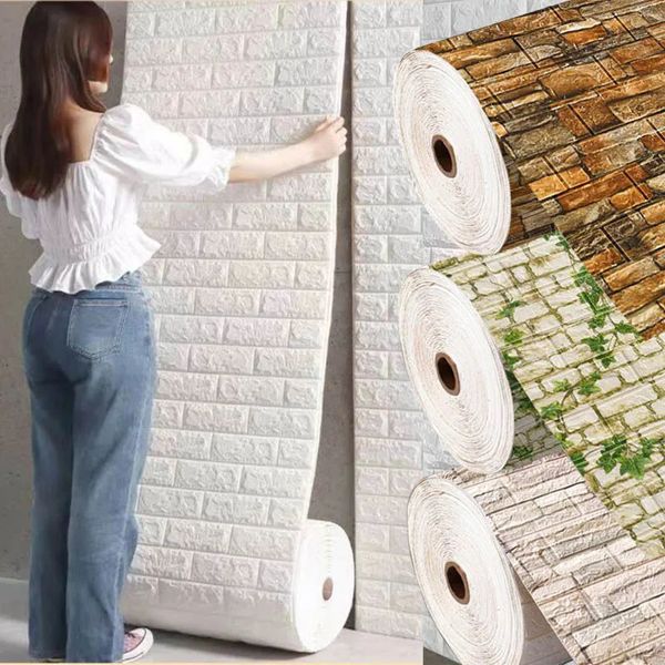 70cm * 1m 3D pegatina para pared con patrón de ladrillo Panel autoadhesivo impermeable papel tapiz para habitación decoración del hogar 240123