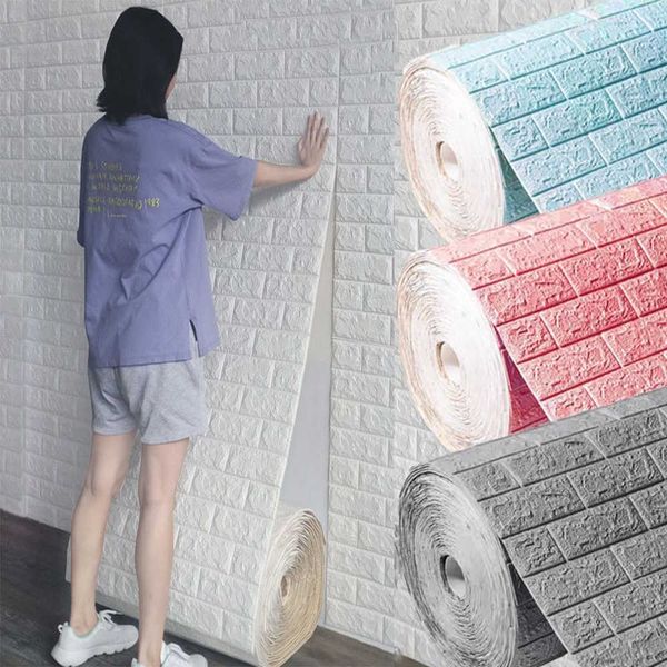 70cm * 1m 3D pegatina para pared con diseño de ladrillo Panel autoadhesivo impermeable papel tapiz para habitación decoración del hogar