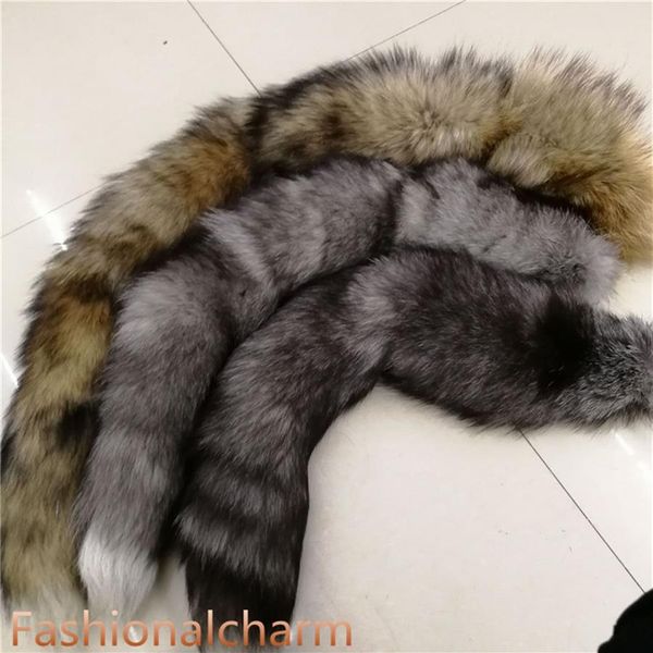 70 cm 27 5 - Largo Real Fox Fur Tail Keychians Cosplay Llaveros de juguete Llavero de coche Bolsa Charm Borlas 218G