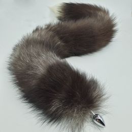 70 cm/27.5 "- Real Natural Silver Fox Fur Tail Plug grappige volwassen seks zoete games kostuum feestcosplay speelgoed