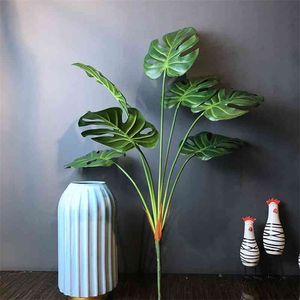 70 cm 7 vork tropische monstera grote kunstmatige boom tak nep planten echte touch schildpad blad plastic palmblaadjes voor home decor 210624