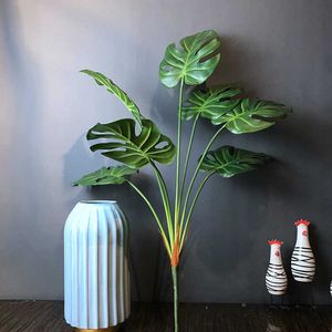 70 cm 7 Têtes Arbre Tropical Grandes Plantes Artificielles PU Monstera Faux Feuilles De Palmier En Plastique Feuille De Tortue Pour La Maison Bureau Jardin Décor 210624