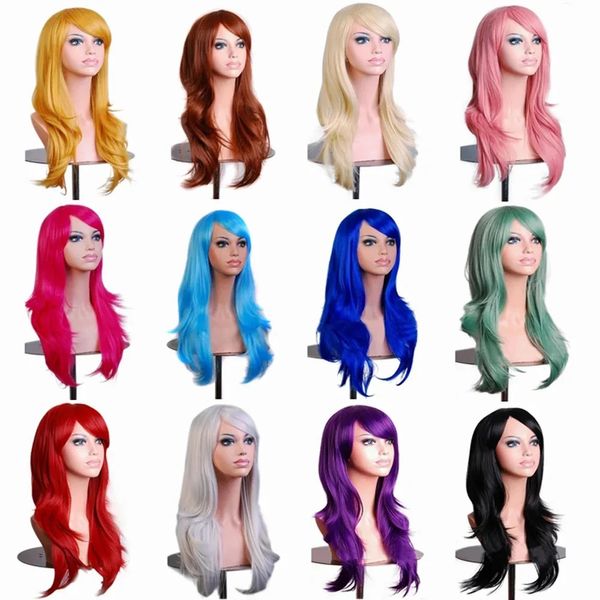 Perruque de jeu de rôle rose bouclée longue de 70cm, cheveux synthétiques gris rose blond, perruque noire péruvienne pour femme 230125