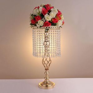 70 cm Rhinestone oro metel Banquete de boda Elegante candelabro Mesa bonita Centro de mesa Florero Soporte Candelabro de cristal Decoración de la boda