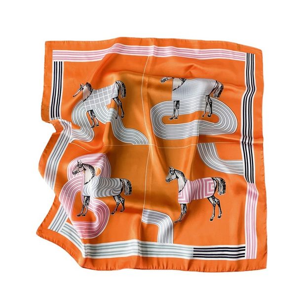 70cm petite serviette carrée foulard en soie femmes mince américain nouveau cheval imprimé foulards en soie écharpe transfrontalière en gros