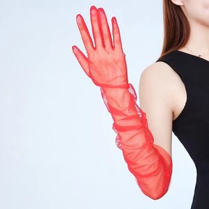 Gants de mariée 70CM pour femmes, gants ultra fins, coude en Tulle, longue robe de mariée, mitaines transparentes, protection solaire, gant Vintage