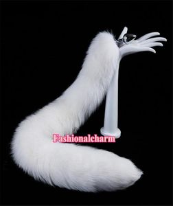 70cm275quot véritable véritable fourrure de renard blanc queue bouchon en métal inoxydable Anal godemichet Anal insérer Sexy bouchon Cosplay Toy3649192