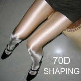 70D Mujeres Sexy Oil Shiny Medias Satén Forma Medias Sparkle Pantyhose Mujer Shaping Medias brillantes Nightclub Dance Fitness Y1130