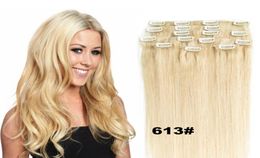 70g 100g 120g Blond Zwart Bruin Zijdeachtig Recht Braziliaanse Indiase Remy Clip in Human Hair Extensions 8410019