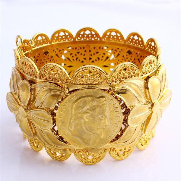 70 mm Fashion de monedas etíopes Big Bangle Bangle 22k Thai Baht Solid Gold GF Dubai Joya de cobre Accesorios de pulsera Eritrea2550