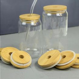 70 mm gewone brede mond inblikken Jar deksel natuurlijke bamboe mason jar deksel met stro gat mvrcf