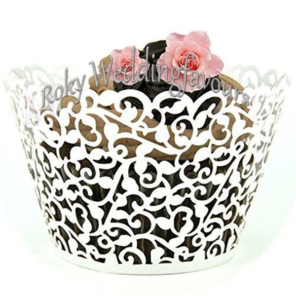 Livraison gratuite 70 pièces dentelle Cupcake Wrapper découpé au Laser Muffin tasse gâteau tasse emballages papier perlé fournitures de décoration de fête de mariage