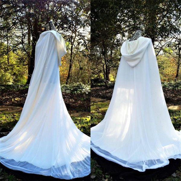 70 s Capes De Mariage Capes Manteau Blanc Ivoire À Capuche Médiévale Wrap Bolero Veste Accessoires De Mariée Perles Personnalisé Plus Size223W