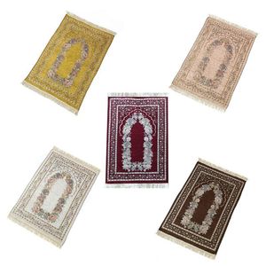 70x110 cm Turkse islamitische moslim gebed tapijten mat vintage gekleurde bloemen ramadan eid geschenken decoratie tapijt met kwastjes trim 210301