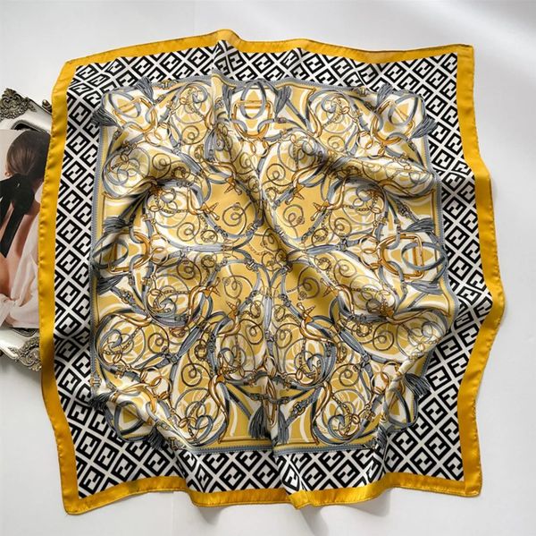70x70cm Presbyopie des lettres de créateur imprimé Bandeau d'écharpe en soie florale pour les femmes Fashion longue manche sac foulard