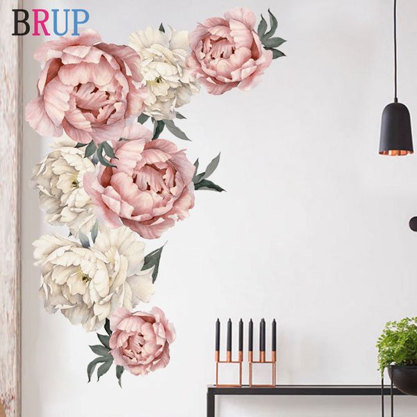 Autocollants muraux de grandes fleurs de pivoine rose, 71, 5x102cm, fleurs romantiques, décoration de maison pour chambre à coucher, salon, autocollants en vinyle, DIY bricolage, 220607