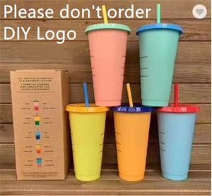 710 ml kleur veranderen mokken magie plastic drinktuimelaars beker met deksel stro snoep kleuren herbruikbare koude dranken water fles koffiemok