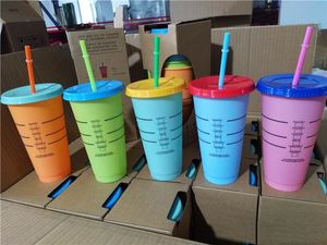 710 ml kleur veranderende kopjes magische plastic drinken tumblers cup met deksel stro snoep kleuren herbruikbare koude dranken water fles koffiemok OHWD