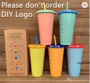 710 ml kleur veranderende kopjes magische plastic drinken tumblers cup met deksel stro snoep kleuren herbruikbare koude dranken water fles koffiemok