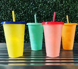 710 ml Température Couleur Changement de tasses froides Plastic Réutilisable Magic Tobusble Juice Café avec des pailles Boire Bouteille d'eau 1PC4564671