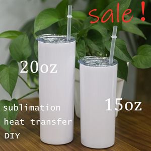 20oz Sublimatie Skinny Tumbler Lege DIY Slanke Tuimelaar Roestvrijstalen rechte tuimelaar Dubbele Wall Vacuüm Geïsoleerde Tuimelaars Reismok