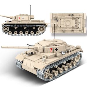 711PCS WW2 Militar Pesado Panzer III Alemán No.3 Bloques de construcción de tanques Ciudad Soldado Ejército Serie Policía Ladrillos Niños Juguetes Regalos Q0624