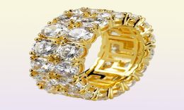 712 NOUVEAU GOL SIGHER COLLAD PLACED MICRO PAVED 2 ROW ROW ROWS Zircon Hip Hop Dinger Rings for Men Women4683461