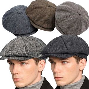 71R1 Bérets 2023 Retro Newsboy Caps Men Octogonal Chapeaux British Painters Automne Hiver Berets Herringbone Flat Caps Hip Hop Berets Gorras D240418