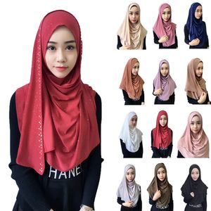 2022 nouvelles femmes Jersey écharpe douce plaine instantanée Hijab châles et enveloppes Foulard Femme musulman paillettes Hijab prêt à porter foulard