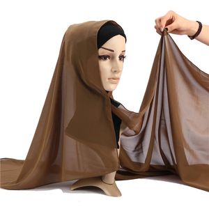 72 * 175cm Plain Square Bubble Chiffon Instant Hijab Dames Massief Dikke Hoofdband Muslim Sjaal Headscarf Wrap Head Shalws Fashion