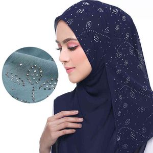 72 * 175 cm Zomer Moslim Vrouwen Chiffon Sjaal Diamanten Glitter Femme Musulman Sjaals Wrap Islamitische Headscarf Maleisië Hijab