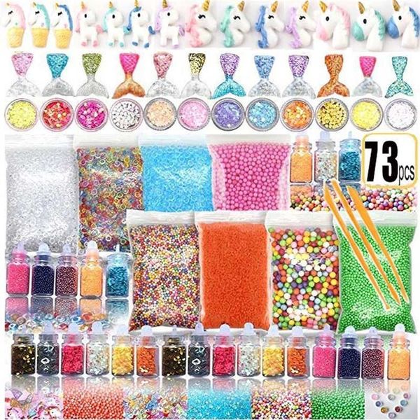 72/73 Kits de fabricación de paquetes Suministros para cosas de limo Charm Fishbowl Beads Glitter Pearls DIY Material de bola de espuma de color hecho a mano Set LJ200907
