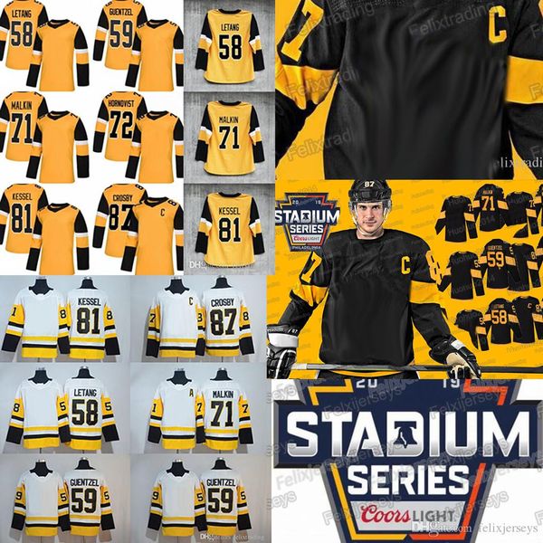 72 Patric Hornqvist 59 Jake Guentzel 2019 Serie de estadios Kris Letang Evgeni Malkin Sidney Crosby Camisetas de hockey sobre hielo