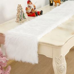 Camino de mesa de felpa blanco de 72 x 15 pulgadas, caminos de piel sintética nevados navideños de lujo, decoración para banquetes y bodas 240322