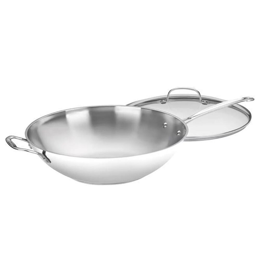 726-38H Chef s Classic Stainless 14-Inch Stir-Fry Pan with Helper Handle and Glass Cover