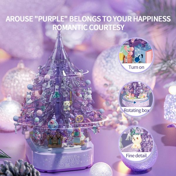 729pcs Purple Christmas Tree Music Boîte de construction