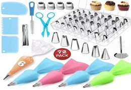 72pcs Cake Decorating Snel sets met ijstips Pastry Bags Glazoer Soepeler Piping Nozes Coupler Diy Baking Pastry Tools9527197