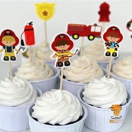  72 Uds bombero pastel toppers cupcake picks casos bombero niños fiesta de cumpleaños decoración baby shower candy bar308T