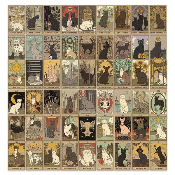 72PCS Lot Cat Dark Tarot Cards Stickers 2 Style Impermeabile Animali Persone Laptop Patch Decalcomanie per moto Bicicletta Bagagli Skateboard Phone Pad