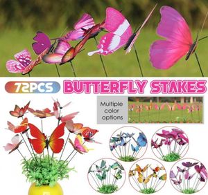 72pcs Pink Butterfly Stakes Outdoor Yard Planter Bloempot Bed Garden Decor Potten Decoratie Decoraties2405285