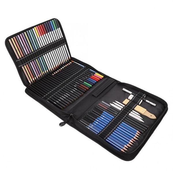 72pcs croquis dessin crayon de couleur art charbon de bois crayon gomme ensemble avec sac de transport crayons de couleur pour enfants crayons d'art ensemble Y202559