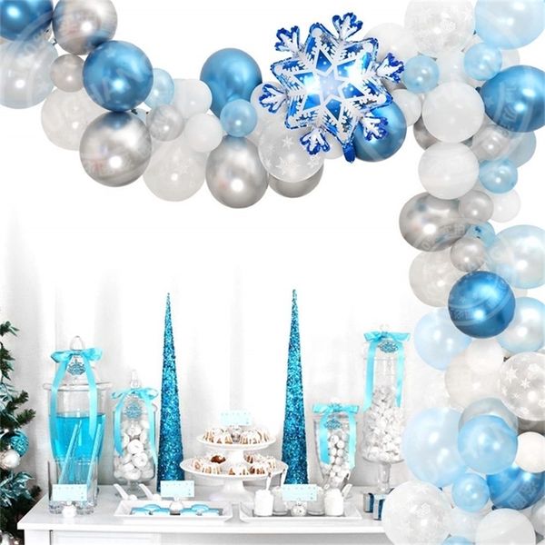 72pcs Snowflake Balloon Garland Arch kit para Winter Wonderland Christmas Baby Shower Princesa Fiesta de cumpleaños Decoración T200526